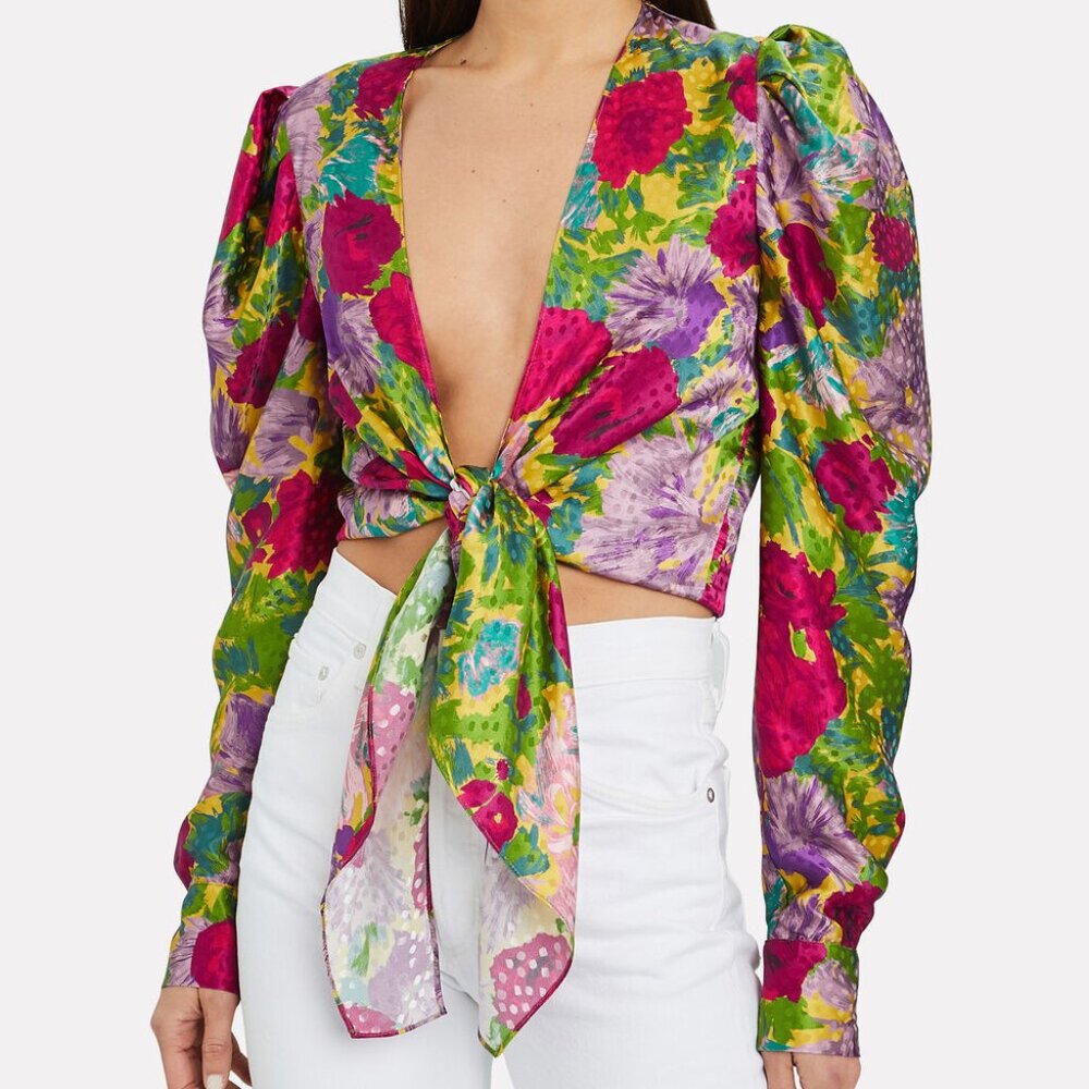 Silk Wrap Floral Tie Top by Ronny Kobo